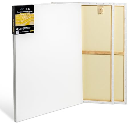 Elan Premium sträckta dukar 60 x 90 cm 380 GSM, 4-pack A1-duk för oljemålning, grundad stor duk för målning 380 GSM, oljemålningsdukar