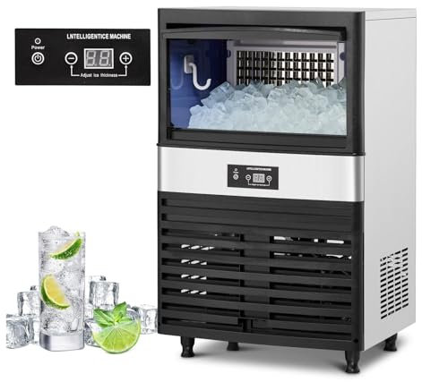 KLYDBMYT Machine à glaçons Commerciale Efficace en Acier Inoxydable, épaisseur de Glace réglable, autonettoyante, Maison, Bar, café