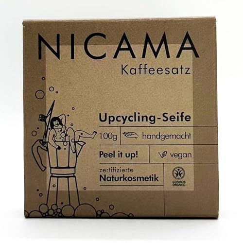 Nicama - Duschseife Upcycling-Kaffeesatz (COSMOS), mit Peelingeffekt – 100g - Natur-seife ohne Plastik, Vegan, Palmölfrei, Tierversuchsfrei