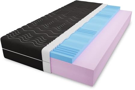 Matratze M2 H3 – Komfortschaummatratze mit profiliertem Schaum - Orthopädisch - Atmungsaktiv - Hypoallergen - Abnehmbarer Bezug - Punktelastisch - Ergonomisch - Wendbar (Bezug: Schwarz, 180x200cm)