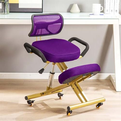 Ergonomischer Kniestuhl mit Rückenstütze - Hoch Verstellbarer Hocker mit Rollen für Zuhause und Büro - Verbessern Sie die Körperhaltung mit bequemen Kissen und abgewinkeltem Sitz