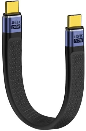 HuaLiSiJi Cavo USB C 4.0 Ricarica Rapida PD 240W 5A 48V Thunderbolt 4 Cavo 40Gbps con Audio/Video 8K 60Hz Cavo USB C Piatto Corto per Telefono, Tablet, Laptop (Maschio, 12 cm)