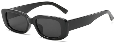 Long Keeper Occhiali da Sole Rettangolari Vintage Donna Aesthetic Retrò Occhiali Quadrati UV400 Protezione per Donna Uomo Ragazza (Nero Grigio)