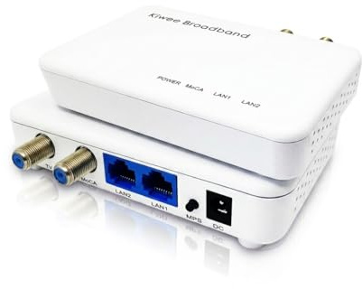 KiweeBroadband MoCA 2.5 Adapter mit Dual 2,5GbE-Ports (2er-Pack) | Hochgeschwindigkeits-Ethernet über Koaxialkabel | 2,5 Gbit/s LAN für Streaming, Gaming, Mesh-WLAN | Inkl. Koaxial- & Ethernet-Kabel