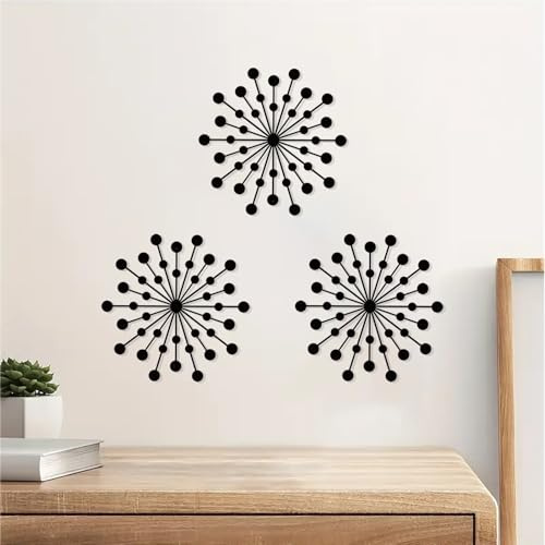 DUOOLN 3 Stück Metall Sunburst Wandkunst, minimalistische hängende Wanddekoration, einzeilige Kunst, moderne abstrakte geometrische Wandskulpturen, für Wohnzimmer, Schlafzimmer, Badezimmer