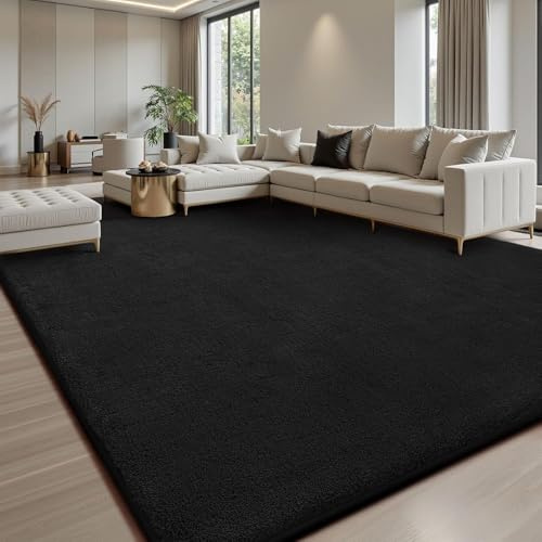 Treeboy Teppich Wohnzimmer 140x200 Schwarz Carpet Teppiche Schlafzimmer Rug | Waschbarer Modern Gegend Teppiche,Rutschfester Flauschig Kurzflor Teppich Rug für Kinderzimmer Mädchen Junge, Schlafzimmer