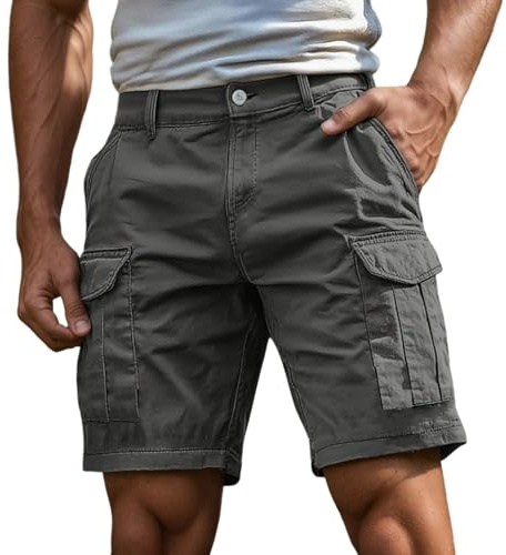 Pantalones Cortos de Trabajo Hombre Verano Casual Color Sólido Cargo Pantalon Corto Tallas Grandes Holgados Shorts con Bolsillos Transpirables Cómodos Running Pantalón Vintage Entrenar Shorts