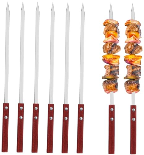 HEMOTON 6 Pièces Brochettes Inox Réutilisables Lot de Brochettes Plates Acier Inoxydable pour Barbecue Grillades Camping et Activités Plein Air Design Pratique et Sécurisé