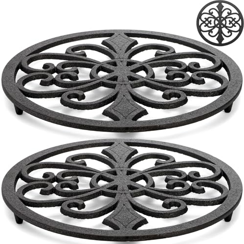 Kingrol 2 Pack Cast Iron Trivets, 20cm Heat-Resistant Metal Pot Holders for Hot Dishes, Protect Countertops & Dining Tables, Rustic Farmhouse Kitchen Decor, 8 Inch