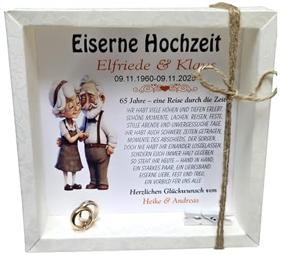 Der kleine Dekoladen Geldgeschenk zur Eisernen Hochzeit, Personalisierbare Geschenkbox mit Druck, 16,5x16,5x4cm, 65 Jahre Ehe