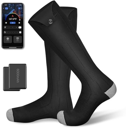 Heated Socks, 6000mAh Rechargeable Electric Socks for Men Women with APP Control, Washable Winter Warm Thermal Socks with 4 Heating Levels for Ski Hunting Cycling Camping Hiking Motorcycle Black