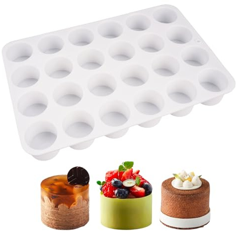 Xyvor silikonform cylindrar chokladformer, cylinderform, silikon 24 Cavity 3 cm, cylindrisk silikonform, runda silikonformer, för muffins, choklad, mousse, fondant, ostkaka, cupcake