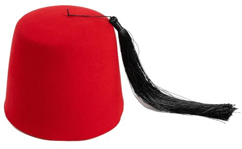 LUJIAXI Fez Hut mit schwarzen Quasten rund um die Welt, Kostüm, Erwachsene, Mützen, Kappen, flache Oberseite, Filz, Fez, goldene Quasten, Schreiner, Erwachsenenkostüm-Zubehör