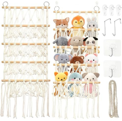 XTUDOU Contenitore per animali di peluche, con ganci e chiodi, 38 cm, con corda, rete di peluche, adatto per cameretta dei bambini, soggiorno e camera da letto