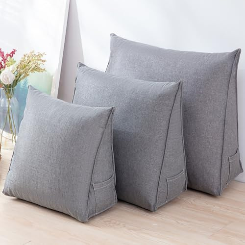 Generisch 40cm/47cm/60cm Ergonomisches Keilkissen, Rückenkissen für Bett/Sofa, Lendenkissen Kopfteil Dreieckige Bücherkissen Stützkissen Bequemes Lesekissen Waschbarem Bezug,Grau,47X40X18cm