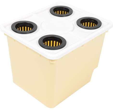 Ciieeo Barril de Cultivo sin Suelo Amarillo 4 Agujeros, Cubo Hidropónico Plástico Reutilizable para Invernadero, Cultivo de Hortalizas y Frutas, Cesta Hidropónica para Jardinería