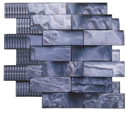 sourcing map 10Pcs Peel and Stick Backsplash Tile 27x27cm,Black Silver Gray | 3D Thickened Stone Texture Self-Adhesive Tile Stickers Wallpaper Wall for Kitchen Bathroom Bedroom