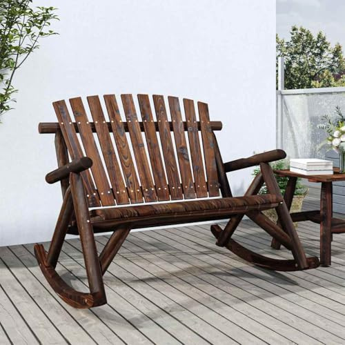 PHGTYUK Garten-Schaukelbank 2-Sitzer aus massivem Fichtenholz 123x96x102 cm mit Holzrahmen für Außenbereich, Adirondack-Stil Sitzbank mit sanfter Schaukelbewegung, langlebige