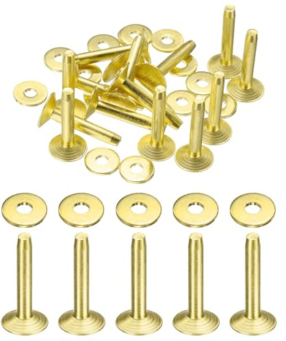 sourcing map 15Set Brass Rivets and Burrs Washers 10x3.3x19mm Gold Yellow | Dimpled Finish,Solid Leather Rivet Fastener Studs Posts,for Leather DIY Craft Belts Wallets Collars