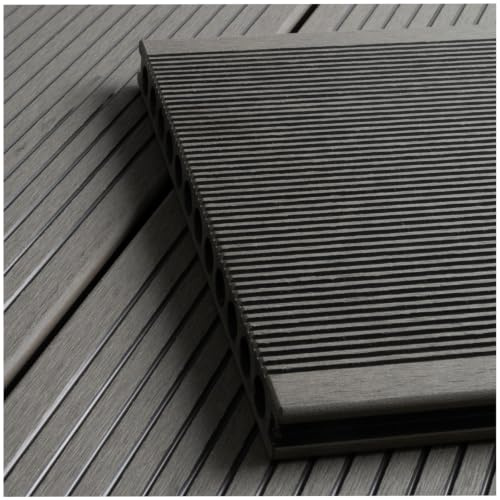 HORI WPC Terrassendielen Komplettset XXL Hohlkammer BPC Komplettbausatz, inkl. Unterkonstruktion 28x50mm, Riffeldiele Hohlkammerdiele - Fläche: 10 qm - 400 cm Dielenlänge - Grau
