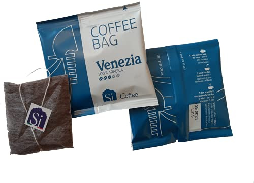 Si Sogno VENEZIA Freshly Roasted Ground Coffee Bags, Authentic Italian Coffee, 100% Colombian Arabica, Smooth & Mellow, Low Caffeine, Box of 50 Coffee Bags Like Tea Bags, Individually Wrapped