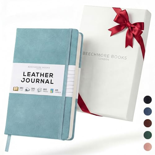 BEECHMORE BOOKS Premium Lined Journal Notebook, 5 x 8 (A5) Hardcover Vegan Leather Personal Diary, Thick 120gsm Ivory Cream Paper, Gift Box for Men & Women