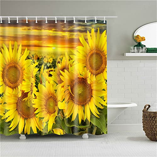 Girasole Tenda Doccia 240x180cm Tenda per Doccia Antimuffa, Tenda da Esterno Impermeabile Tessuto, 3D Tenda con Ganci per Dormitorio Famiglia Appartamento Hotel Doccia ​Bagno Decor