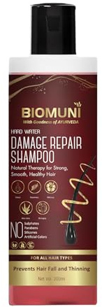 BIOMUNI Naturligt och ayurvediskt schampo för hårt vatten (200 ml) | För hårtillväxt och kontroll av håravfall | lökolja, rosmarinolja, rödbeta, aloe vera, hibiskus, brhringraj