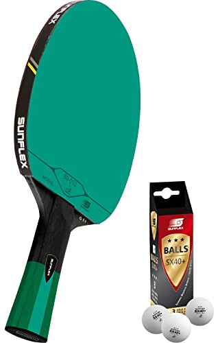 Sunflex® Color COMP G50 Tischtennisschläger | Tischtennis Racket Bat TT Profi Wettkampfschläger | anatomischer Griff | ITTF zertifizierter grüner Belag | für Profis & Vereinsspieler