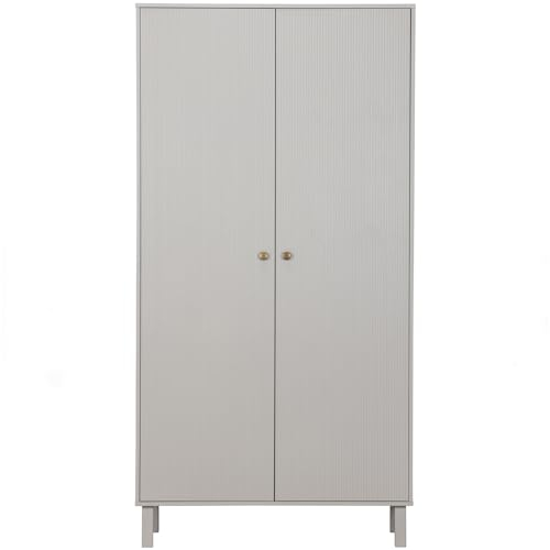 WOOOD Madu Garderobe Hellgrau - kleiderschrank mit großen Schublade aus Kiefer Holz und Metall - Kleiderschrank mit Schubladen Schlafzimmerschrank 195x100x53 cm