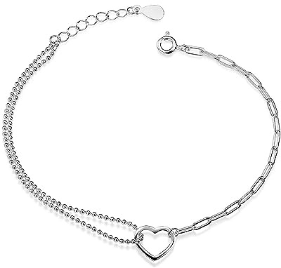 Herz Armband Silber 925 Ankerkette - Damen Armkette mit Kugeln SA-6 | Verstellbares Silberarmband mit Herzchen in 16,5-18,5cm für Frauen und Mädchen von MATERIA by Matthias Wagner
