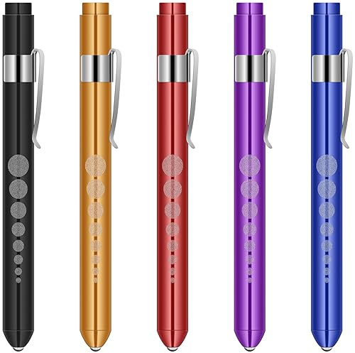 Flintronic Torcia Penna LED, 5pz（Nero + Blu + Oro + Viola + Rosso） | Penlight Diagnostica Clinica, Alimentazione 2*AAA, Scala Pupillare, Clip Tasca, Per Medici E Infermieri（Senza Batterie）
