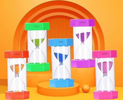 Bestellen Sie bald 5 Stück bunte Sanduhren, Sanduhren 3/5/10/20/30 Minuten, Sanduhr mit Schutzhülle für Zahnbürsten-Timer, Spiele, Klassenzimmer, Zuhause, Büro, Kochen