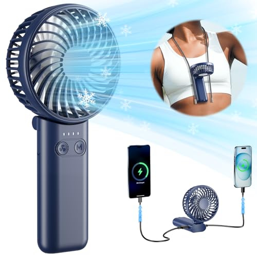 HandFan Upgraded 5200mAh Portable Handheld Fan with Lanyard, 5 Speeds Strong Airflow Hand Fan [27 Working Hours], 180° Foldable Compact Design Personal Fan for Travel/Disney/Concerts/Women (Blue)