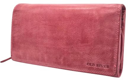 Old River Leder Damen Geldbörse XXL, Lederbörse Portemonnaie Brieftasche Nappaleder, 2 große Geldscheinfächer, Box Travel Organizer Echtleder