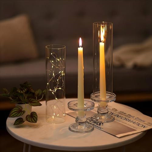NUPTIO Kerzenständer Glas Glaszylinder Stabkerzen: 32cm 2er Kerzenhalter Stabkerzenhalter Zylinder für Kerzen Ohne Boden Windlicht Klarglas Stumpenkerzen Hochzeit Party Tisch Tafelaufsatz Dekor