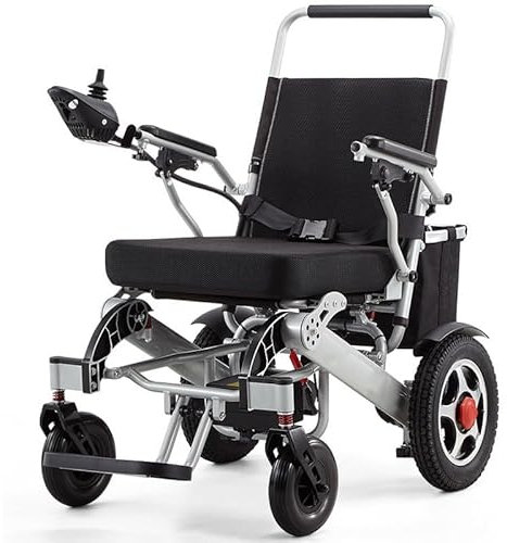 Ghgfher Silla de Ruedas eléctrica para Adultos, Silla de Ruedas eléctrica Plegable Ligera con Joystick de 360°, Silla de Ruedas de Viaje Todo Terreno con Bolsa de Almacenamiento