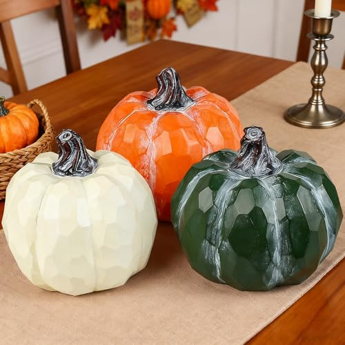 Fangoo 3Piezas 14cm Grandes Resina Calabazas Decoración de Mesa de Otoño Figuras de Calabazas Halloween Cosecha de Otoño Decoraciones de Acción de Gracias para Mesa Chimenea Fiesta