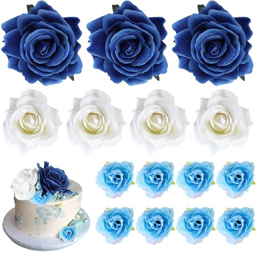SYKYCTCY 10 Pack Flower Cake Toppers Artificial Flower Heads Cake Picks Fake Flowers Cake Decorations for Baby Shower Girls DIY Birthday Wedding Anniversary Party Supplies