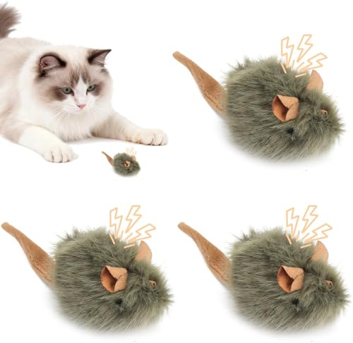 3PCS Topo Giocattolo per Gatti, Topolini Tintinnanti, Giocattoli Interattivi del Gatto, Giocattolo Interattivo per Gatti Squittio per Gatti Interni, Giocare Risveglia il Naturale Istinto Alla Caccia