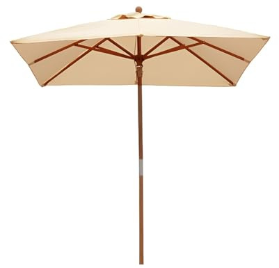 Fyrkantigt trädgårdsparaply, 200 cm (B) x 250 cm (H), balkongparaply i trä med 8 ribbor, UV-skydd för uteplats, marknad, pool, terrass och strand(Khaki)