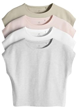 THE SET Donne Confezione da 4 Top Corti con Maniche ad Aletta