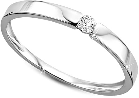 OROVI Ring für Damen Verlobungsring Gold Solitärring Diamantring 9 Karat (375) Brillianten 0.05ct Weißgold oder GelbGold Ring mit Diamanten