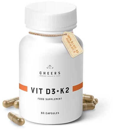 CHEERS - Vitamine D3 et vitamine K2,60 - Gélules végétaliennes - Forme naturelle d'algues de vitamine D, vitamine D3 et K2 - Complément pour hommes et femmes