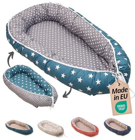 ULLENBOOM Babynest - 100% OEKO-TEX Materialien & Made in EU, Petrol Grau - Babynestchen Neugeborene aus kuscheliger Baumwolle, Ideal als Reisebett & Kuschelnest geeignet