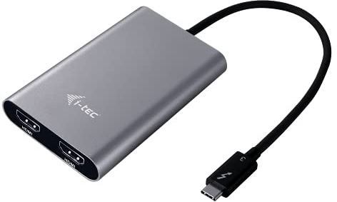 i-tec Thunderbolt 3 Dual Adaptador de Video de HDMI - Adaptador para cable (Thunderbolt 3, 2 x Display Port, Male connector / Female connector, 0,27 m, Gris, Turquesa)