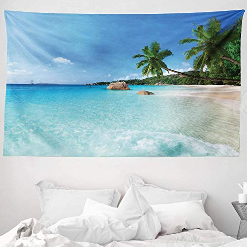 ABAKUHAUS Reise Wandteppich und Tagesdecke, ANSE Lazio Beach Surf aus Weiches Mikrofaser Stoff Waschbar ohne Verblassen Digitaldruck, 230 x 140 cm,Türkis Grün Blau