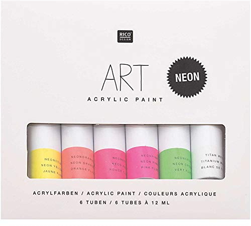 Rico Design Art Künstler Acrylfarben-Set Neon - 6 Farben je 12 ml Tuben - Malfarbe für Anfänger, Profikünstler, Kinder & Erwachsene | Malfarbe für Anfänger, Profikünstler, Kinder & Erwachsene