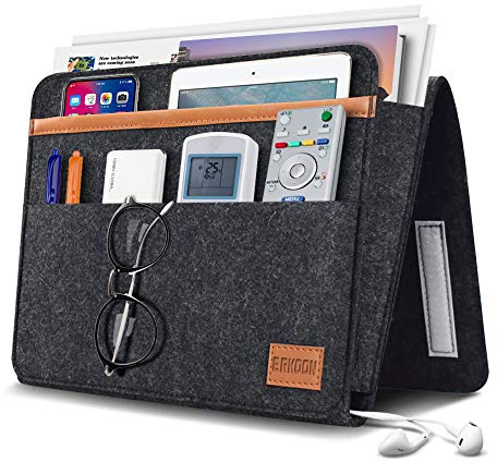 ERKOON Bett Organizer EinhäNgen, Betttasche Zum EinhäNgen Dickerem Filz Rutschfeste Mit Schnalle Baby Kinder Fernbedienungshalter Sofa Bedside Hanging Storage Organizer (Schwarz)