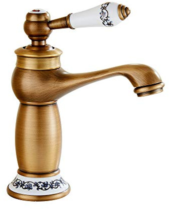 Wasserhahn Antik, Waschtischarmatur Bad Antikes Messing, Keramik Waschbeckenarmatur, Armatur Waschtischarmatur Einhebelmischer Badarmatur Retro Klassischer Mischbatterie Kalt/Warmwasser Wasserhahn